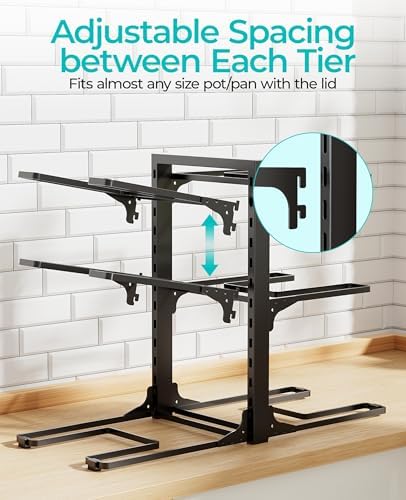 ORDORA Pots and Pans Organizer Under Cabinet 13.8", 6-Tier Adjustable Rack