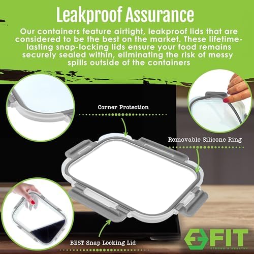 Glass Meal Prep Containers 1 & 2 & 3 Compartments, Airtight, 35 oz, 3 Pack
