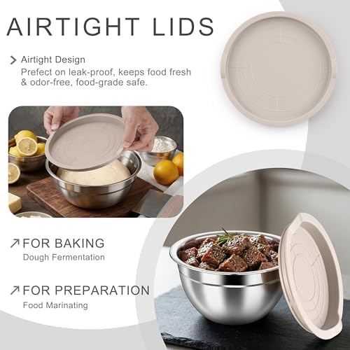 HaWare Mixing Bowls with Airtight Lids, 6-Piece Stainless Steel Salad Bowls