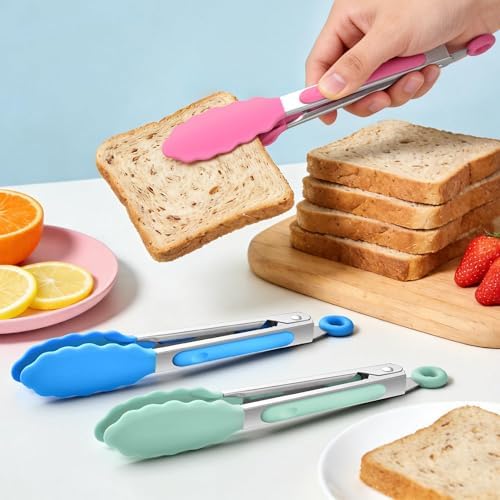 6PCS 7-Inch Silicone Tongs Set, Stainless Steel Tongs with Silicone Tips