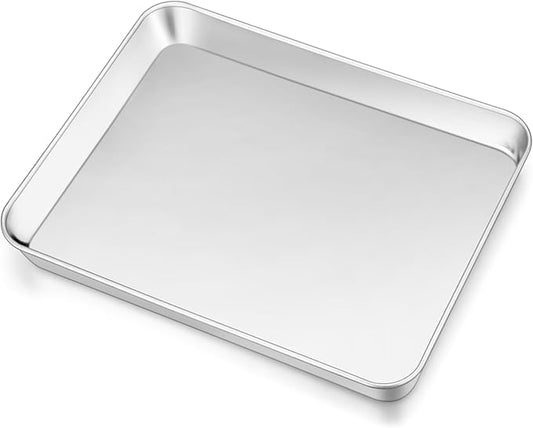 10.4 Inch Baking Sheet Pan, Joyfair Stainless Steel Cookie Sheet Toaster Oven Tray, Professional Bakeware for Cookie/Bacon/Bread, Rolled Rim & Mirror Finish, Rust Resistant & Dishwasher Safe