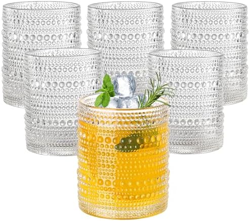 Amyoole Hobnail Drinking Glasses Set of 6,12oz Bar Tumbler Glassware