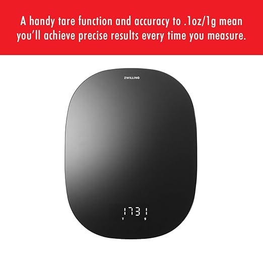 ZWILLING Enfinigy Digital Kitchen Food Scale, Max Weight 22lbs, Grams & Ounces, .1-gram Accuracy, Black