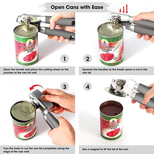 Beneno Heavy Duty Hand Can Opener Manual with Magnet Lid Remover, Gray