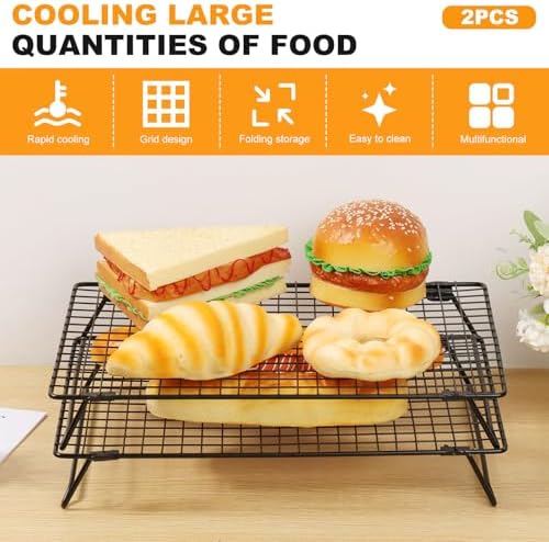 2 Pcs Cooling Racks for Cooking and Baking, 13.4x9.4inch Cookie Cooling Racks, Carbon Steel Wire Cooling Rack for Baking, Stackable Cooling Rack for Baking Cooking Cooling Roasting Making Jerky
