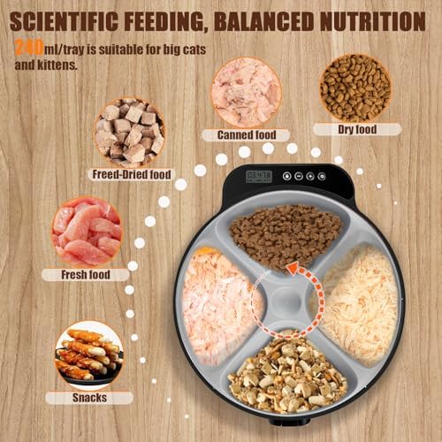 Automatic Wet Food Cat Feeder, Auto Refrigerated Wet Foods Feeder for Cats Dogs 4 Meal Timed Fresh Foods Dispenser with 2 Ice Packs Small Pet Feeders for Kitty Puppy Automatic Cat Dog Food Bowl Black