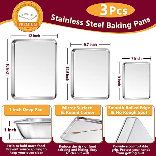 P&P CHEF 16 + 12.5 + 9 Inch Cookie Baking Sheet Pan with Wire Rack,6 Pcs