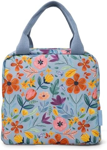Steel Mill & Co Insulated Lunch Tote Bag for Women, Large Capacity Cooler Lunch Box, Cute Lunch Bag for Adults, Mini Cooler with Zipper Closure, Pockets, and Sturdy Handles (Folk Floral Multi)