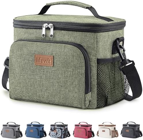 Lifewit Reusable Insulated Lunch Bag, Portable Cooler Freezable Soft Lunchbox Leakproof with Adjustable Shoulder Strap for Men Women Adult for Work Picnic or Travel, 9L 12 Can, Dark Green