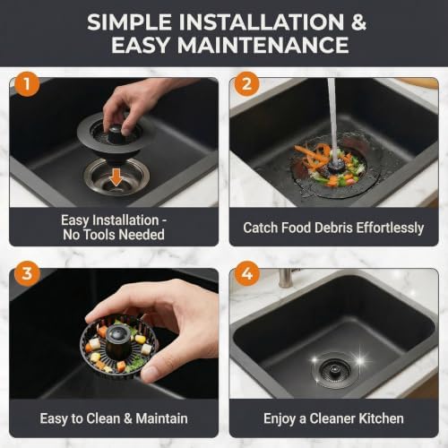 Kitchen Sink Stopper, 3 in 1 Pop Up Kitchen Sink Drain Strainer, with an Extra Basket Strainer, Sink Drain Stopper for US Standard 3-1/2 Inch, Brass Material Electroplate (Black 2pcs)