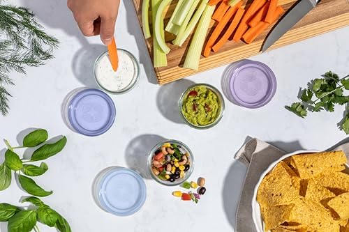 Ello Color Lock 4oz Glass Condiment Containers with Lids, 3 Pack, Purple