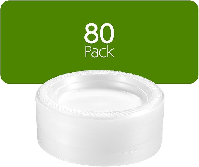 PLASTICPRO 80 Pack Clear Plastic Plates 6 Inch Durable Disposable Plastic Dinner Plates for Parties Events BBQ