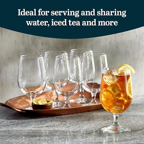 Libbey Entertaining Essentials Stemmed Water Glasses, Clear Multi-Purpose Water Goblet Set of 6, Dishwasher Safe 16 oz Goblet Glasses for Parties