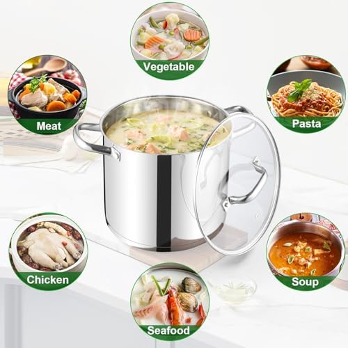 TeamFar 10QT Stock Pot, Stainless Steel Large Soup Cooking Pot & Lid