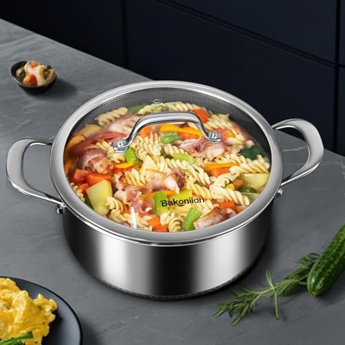 Hybrid Nonstick 7.5 QT Stockpot with Lid, Stainless Steel Stockpot with Honeycomb Texture,Compatible with All Cooktops,Dishwasher and Oven Safe