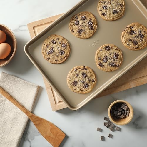 Martha Stewart Gallen 15 x 10 Inch Nonstick Carbon Steel Cookie Sheet – Champagne, Durable Bakeware for Even Baking and Easy Cleanup