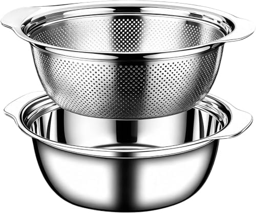 Stainless Steel Colander for Kitchen, 4 QT Rice Strainer, Pasta Strainer