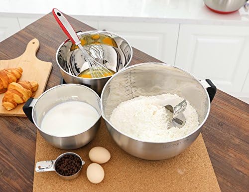 Rorence Stainless Steel Mixing Bowls Set with Lids,1.5,3 & 5 Qt,Red