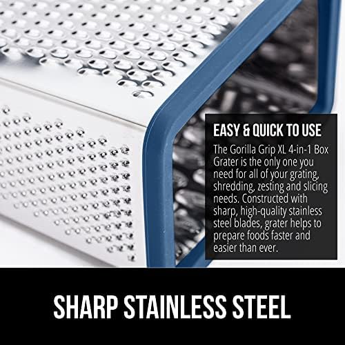 GORILLA GRIP® XL 4-Sided Stainless Steel BPA-Free Cheese Grater, Blue