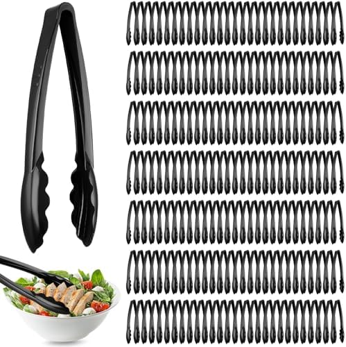 Tessco 200 Pcs Plastic Tongs, 9 Inch Disposable Serving Tongs,Black