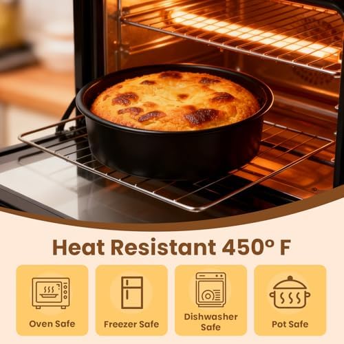 6 Inch Round Cake Pan Set of 3 - Nonstick Carbon Steel Cake Baking Pans with 100 PCS Parchment Paper, Dishwasher Safe, Durable for Layer Cakes, Birthday & Christmas Baking
