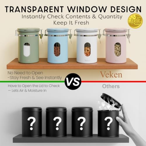 Veken Coffee Canister with Window, Airtight Stainless Steel Container, 22OZ