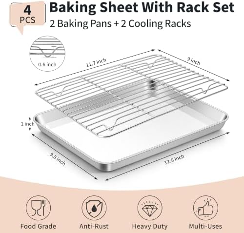 TeamFar Stainless Steel Baking Sheet with Rack Set, 12.5"x 9.5"x1"