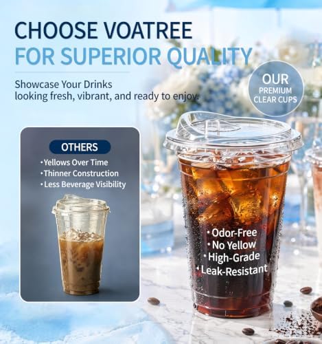 110 Pack 20 oz Disposable Clear Plastic Iced Coffee Cups with Lids