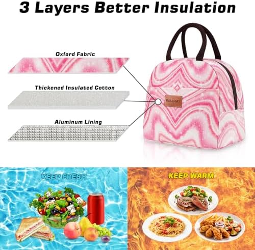 BALORAY Lunch Bag for Women Men Adult Lunch Box (Shimmery Pink), M