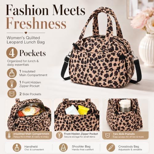 BTOOP Lunch Box for Women, Quilted Insulated Lunch Bag with Shoulder Strap