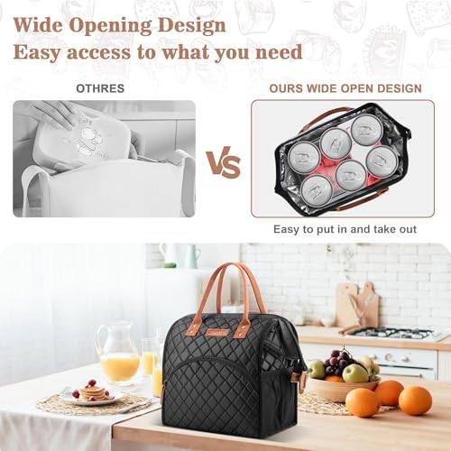 LOKASS Insulated Lunch Bag for Women & Men - Reusable 10 L Lunch Box for Women - Leakproof Tote Cooler Bag for Adults Work, Beach, Travel, Picnic (Black)