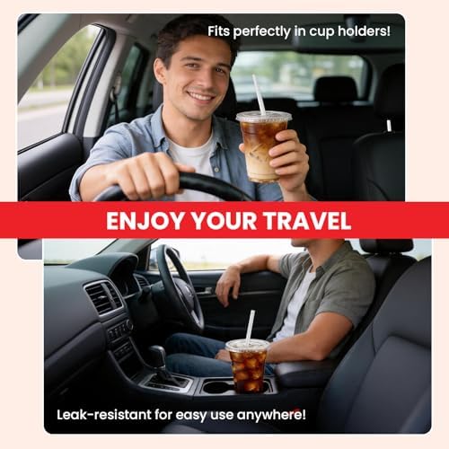 100 Pack 24 oz Plastic Cups with Lids and Straws, Clear Disposable Plastic Cups, Heavy Duty Iced Coffee Cups with Leak-Resistant Lids, Cold Drink Cups for Smoothies, Juice, Soda & Party To Go