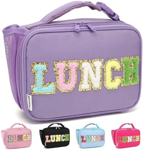 GYEUKHAM Insulated Lunch Box for School, Thermal Reusable Durable Freezable Lunch Bags for Kids Boys Girls Men Women - Small Soft Cooler Portable Lunch Tote Kit for Work Picnic Travel,Purple Alphabet