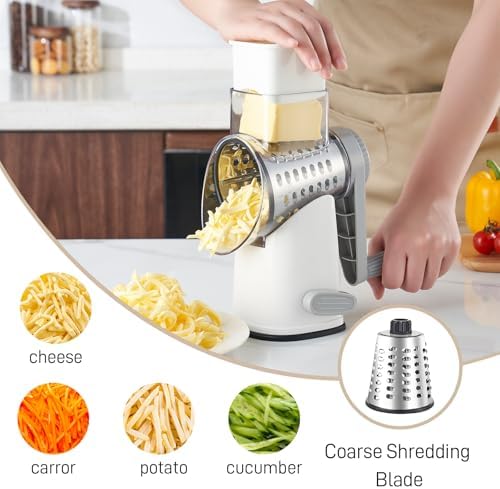 Weltonhm 4 in 1 Large Cheese Grater Hand Crank (White Grey 4 Graters)
