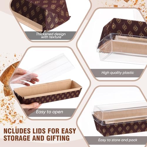 Sabary 50 Pcs Paper Baking Loaf Pan with Lids Disposable Paper Pans Mold for Christmas Winter Birthday Cake Bread Bakery Holiday Gifts(10.24 x 2.56 x 1.97 Inches)