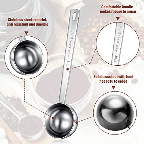 Geiserailie 4 Pcs 2 Tablespoon Scoops with Long Handle, 30 ml Stainless Steel Measuring Spoon for Coffee Milk Fruit Powder, Loose Tea Dry, Spice Jar, Cooking Baking, and Other Dry Goods