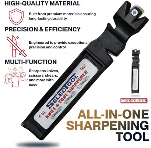 SELECTOOL Multi-Purpose Knife & Tool Sharpener – Manual Sharpener for Kitchen Knives, Pocket Knives, Scissors, Axes & Garden Tools – Made in USA, 1 Pc