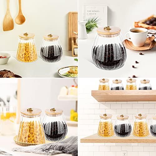 Glass Coffee Nuts Canister Airtight Jar with Bamboo Lid 54 FL OZ Large Oval