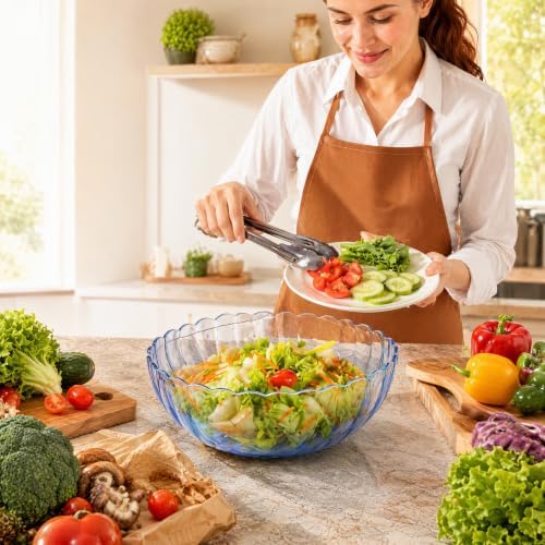 Fasmov 4 Pack Plastic Serving Bowls, Plastic Salad Mixing Bowls, 74oz Break Resistant Plastic Bowls for Salad, Fruit, Popcorn, Chip and Dip, Multicolor