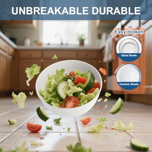 Cereal Bowls Sets of 6, Unbreakable Salad Bowl 26oz (White)