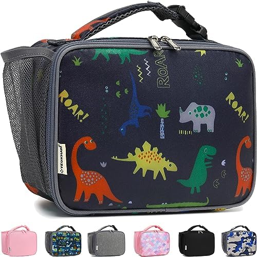 GYEUKHAM Insulated Lunch Box for School, Thermal Reusable Durable Freezable Lunch Bags for Kids Boys Girls Men Women - Small Soft Cooler Portable Lunch Tote Kit for Work Picnic Travel,Dinosaur