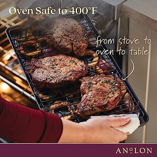 Anolon Advanced Home Hard Anodized Nonstick Double Burner Griddle with Roasting Rack, 10 Inch x 18 Inch, Moonstone