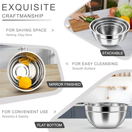 HaWare Mixing Bowls with Airtight Lids, 6-Piece Stainless Steel Salad Bowls