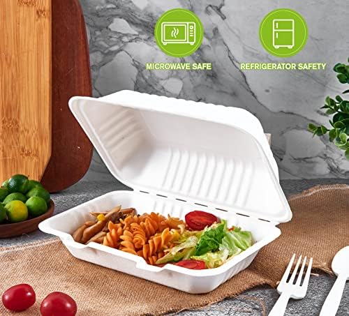 ECOLipak 75 Pack Compostable Clamshell Take Out Food Containers, 9x6 inch