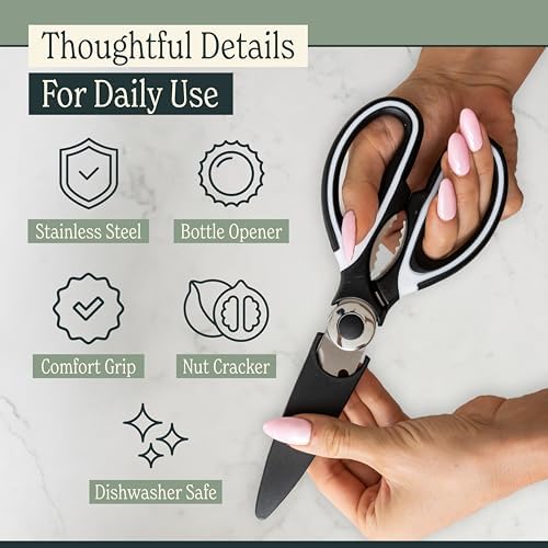 Heavy Duty Kitchen Shears With Sharpener - Lifetime Replacement Warranty* - Multipurpose Stainless Steel Scissors for Food - Sharp Food-Grade Kitchen Scissor for Meat, Seafood, Poultry - 4 Piece Set