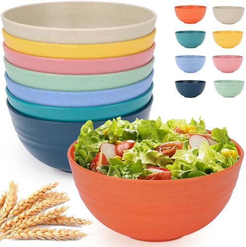 Unbreakable Cereal Bowls Set of 8, 26 Oz Wheat Straw Bowl Sets, Microwave & Dishwasher Safe Bowls for Kitchen, Reusable Plastic Bowl for Soup, Salad, Rice, Snack, BPA Free, Multicolor