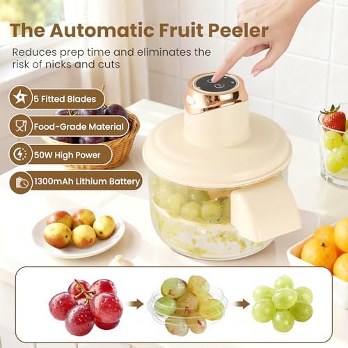 Automatic Electric Peeler Machine for Grapes, Garlic & Cherry Tomatoes - 20s Fast Skin Remover, Rechargeable & Easy to Clean for Home & Commercial Kitchen Use