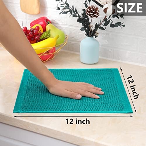 Homaxy 100% Cotton Waffle Weave Kitchen Dish Cloths 12-Pack, Teal