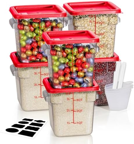 4QT 6PCS NSF Commercial Clear Food Storage Containers with Lids(RED)