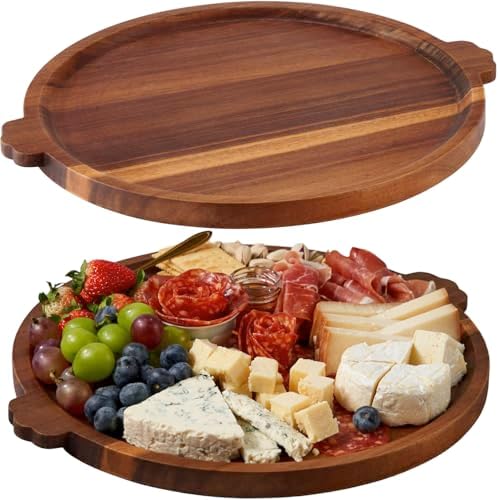 Charcuterie Board 13'' Wood Serving Platter Round Ottoman Coffee Table Tray